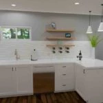 white simple L shape kitchen cabinet